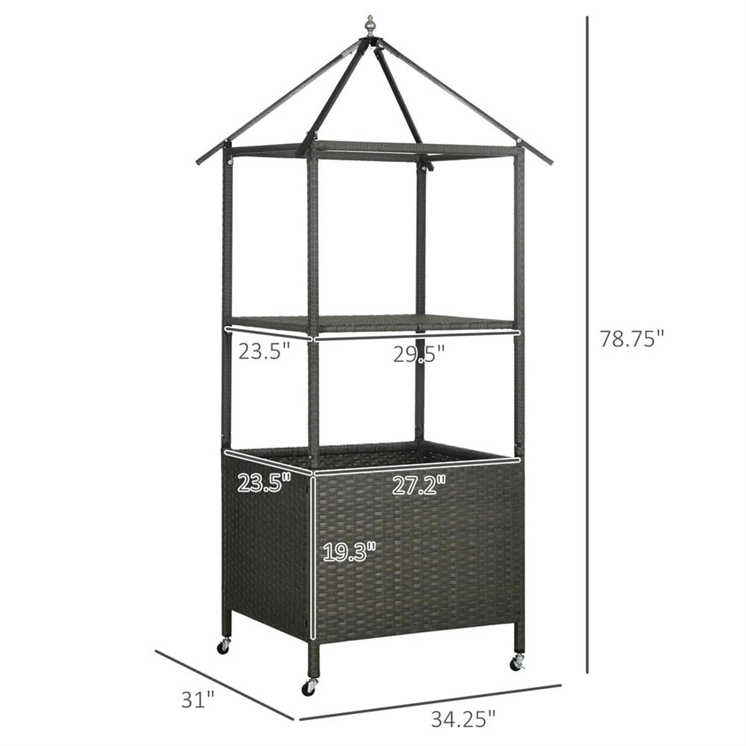 Demi Bonn 34" Outdoor Towel Caddy with Covered, Sturdy Shelf & Basket, Easy Roll PE Rattan Storage Rack for Poolside, Beach, Home Use, Beige