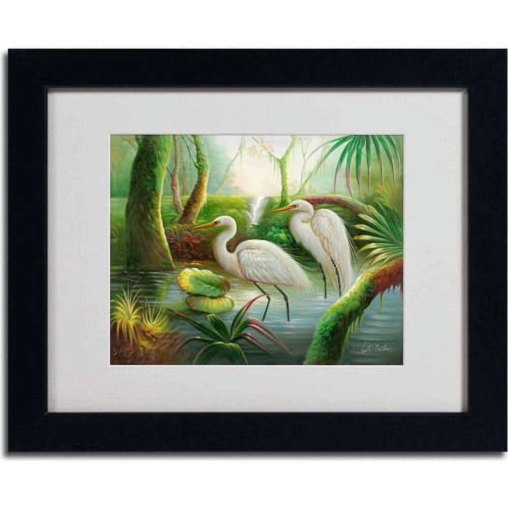 Trademark Fine Art "Two Herons" Canvas Art by Victor Giton, Black Frame