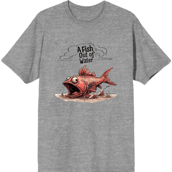 A Fish Out of Water Humor Adult Heather Gray Crew Neck Short Sleeve Tee-Medium