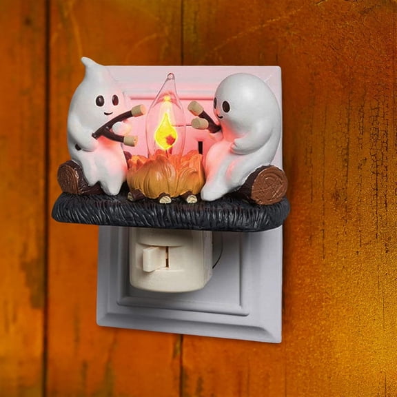 Ghost Campfire Nightlight,3D LED Fake Fire Spooky Wall Decor Ghost Roasting Marshmallow Plug,2024 Halloween Night Light Flickering, Lamp,Halloween Flameless Candle Party Decoration