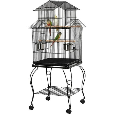 Bilot Budgie Cage 55-inch Rolling Standing Triple Roof Medium Parrot Cage Pet Cage with Detachable Stand for Cockatiels Sun Parakeets Green-cheeked Conures Macaw