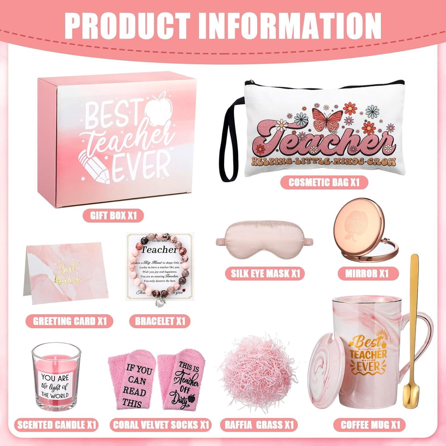 9 count Thank You Teacher Appreciation Gifts Set Ideas  School  Teacher Present Basket Box Farewell Appreciation Birthday Present from Students for  to School Graduation()
