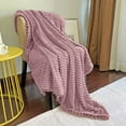thumbnail image 1 of DISSA Flannel Fleece Blankets with Pompom Fringe Lightweight Soft Throw Blanket Fit Sofa Queen Bed(Pink,90x90"), 1 of 9