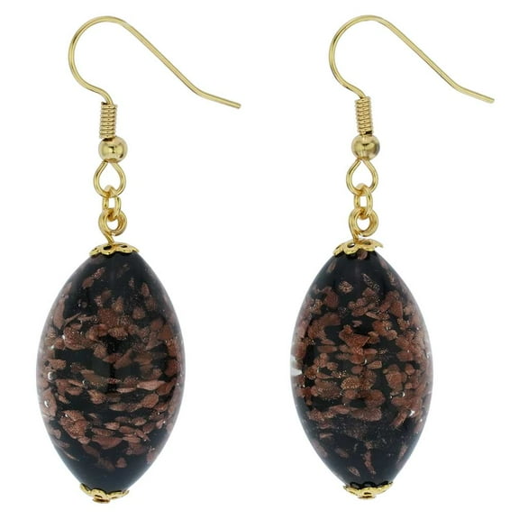 GlassOfVenice Murano Glass Starlight Olives Earrings - Black Topaz