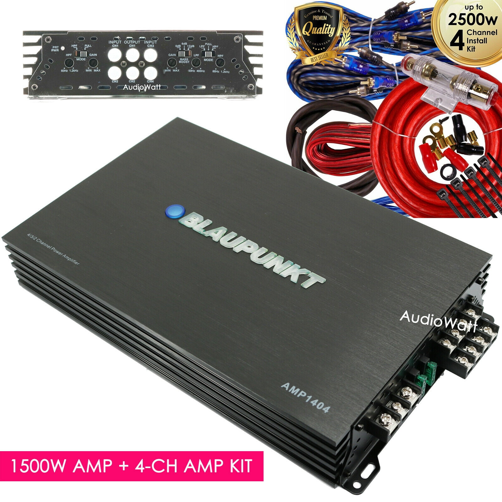 Blaupunkt AMP1804BT Car Audio 4-Channel Class D Amplifier 1600W with Bluetooth Full Range Amp.