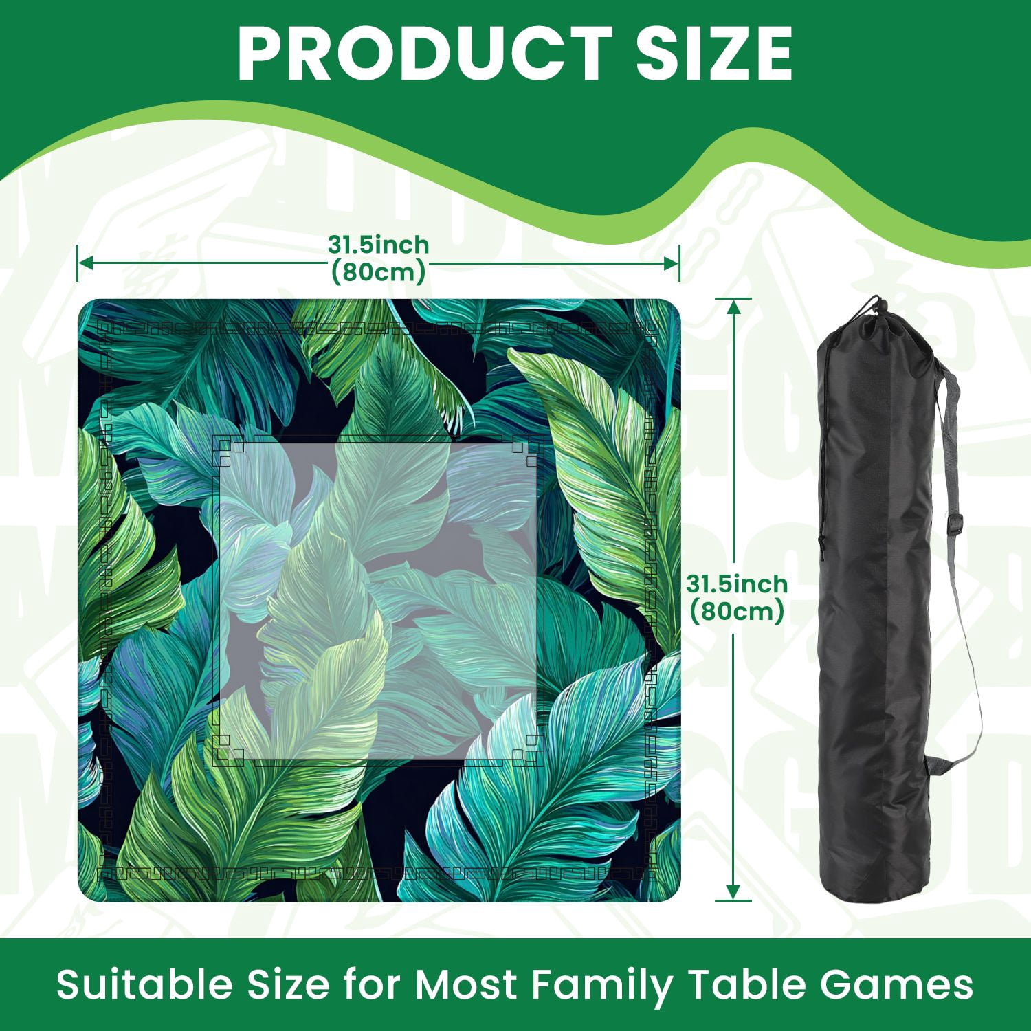Mahjong Mat 31.5" x 31.5" turquoise green tropical leaves Seamless graphic design Non-Slip Noise Reduction American Mahjong Tiles Table Cover for Dominoes Poker Card Board Games Gift