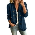thumbnail image 2 of Taqqpue Women Jacket Plus Size Women Solid Ruffle Denim Jacket Open Front Double Button Down Light Casual Long Sleeve Coat With Pockets, 2 of 8