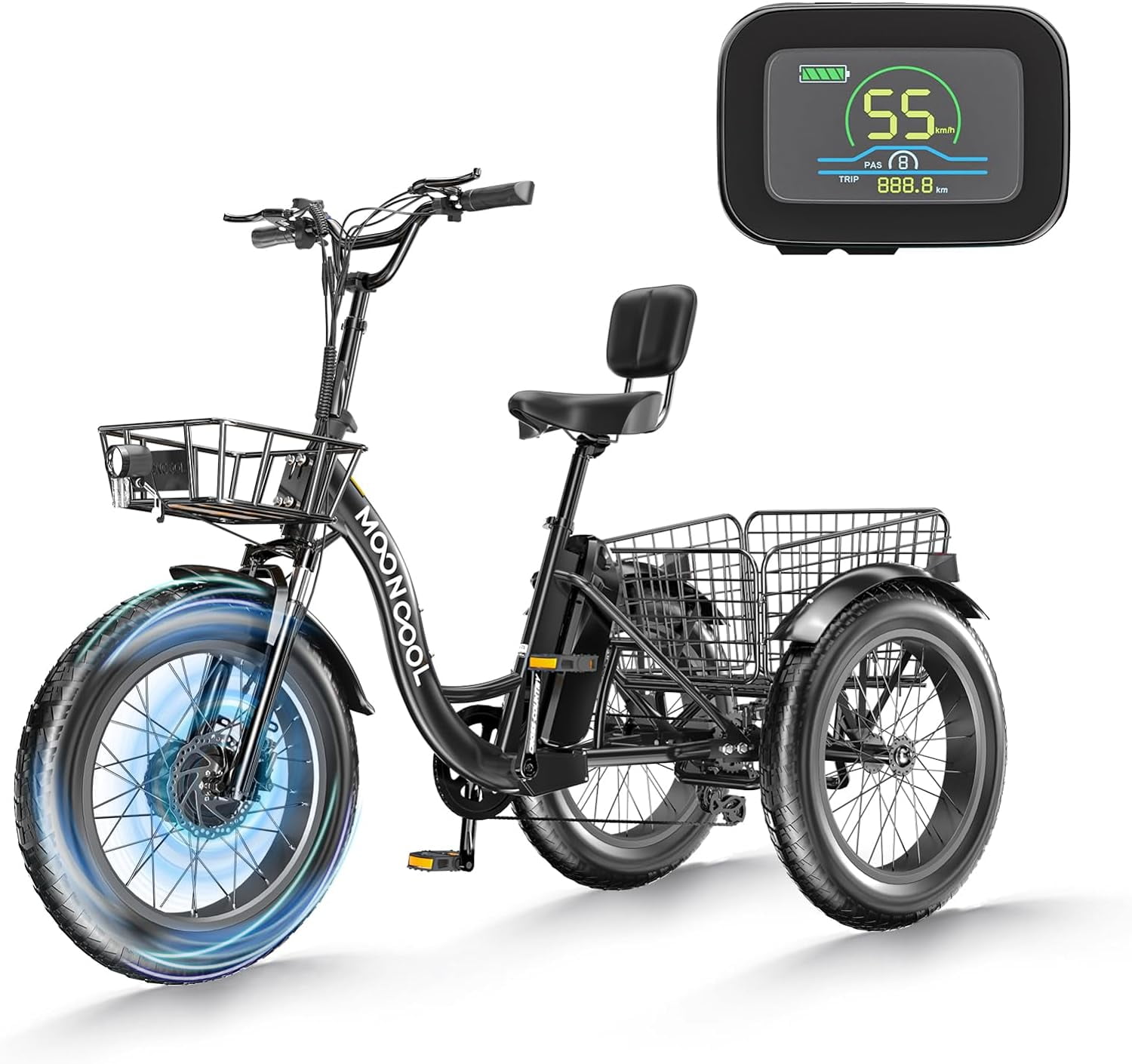 ABORON Electric Trikes for Adults Fat Tire 20" Electric Tricycle for Senior, 500W 3 Wheel E-Bike 48V 14.5Ah, 7 Speed Aluminum Electric Bicycle with Rear Basket, 25.6km/h(16mph)