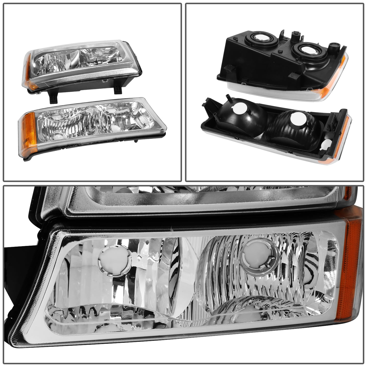 DNA Motoring For 03-06 Chevy Silverado 1500-3500 Avalanche Headlight Bumper Lamps Chrome Amber Pair