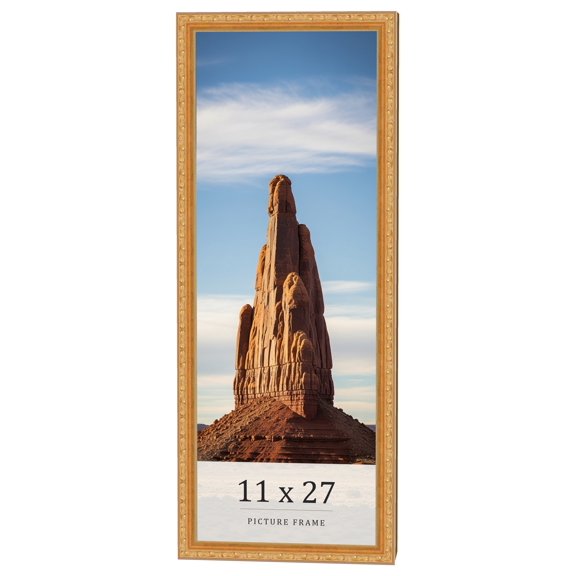 11x27 Frame Gold Solid Wood Picture Frame Width 1.125 Inches | Interior Frame Depth 0.375 Inches |