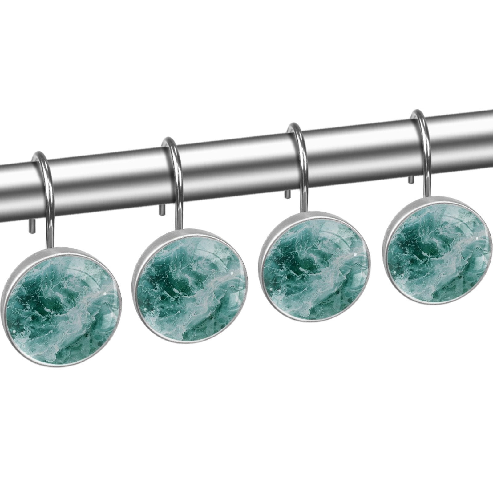 HemaKayy 12 Pcs Decorative Shower Curtain Hooks - Stainless Steel Rings for Bathroom Décor - Easy Glide & Secure Hold - Perfect Decoration for Bathroom Shower Rods - Sea Ocean Seaside
