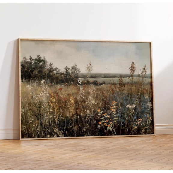Vintage Wildflower Field, Flower Meadow Art, Antique Wildflower Field Poster, Rustic Country Field Landscape Art Home Decor UNFRAMED Poster, Wall Art for Decor, Present, 8x12