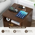 thumbnail image 5 of Nightstand with Charging Station, Fluted Nightstand with LED Lights, Modern Rustic Side Table with 2 Storage Drawers, Wooden End Table for Bedroom, Walnut, 5 of 7