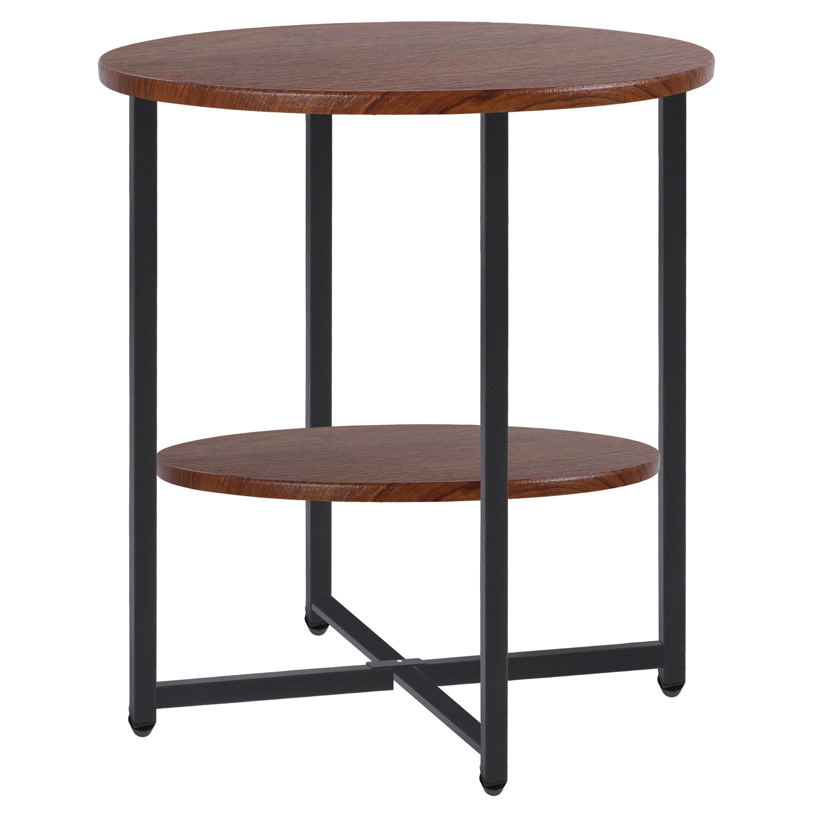 15.7 Inch Round Side Table 2 Tier Wooden End Table with Storage Shelf