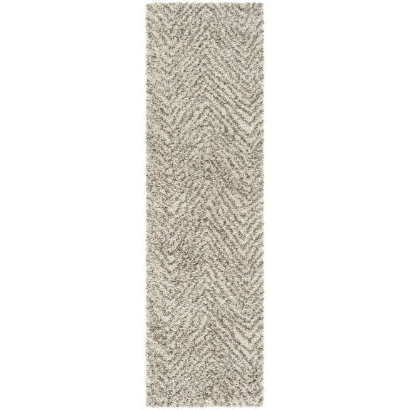 SAFAVIEH Hudson Shag Jake Chevron Runner Rug, Ivory/Grey, 2'3" x 6'