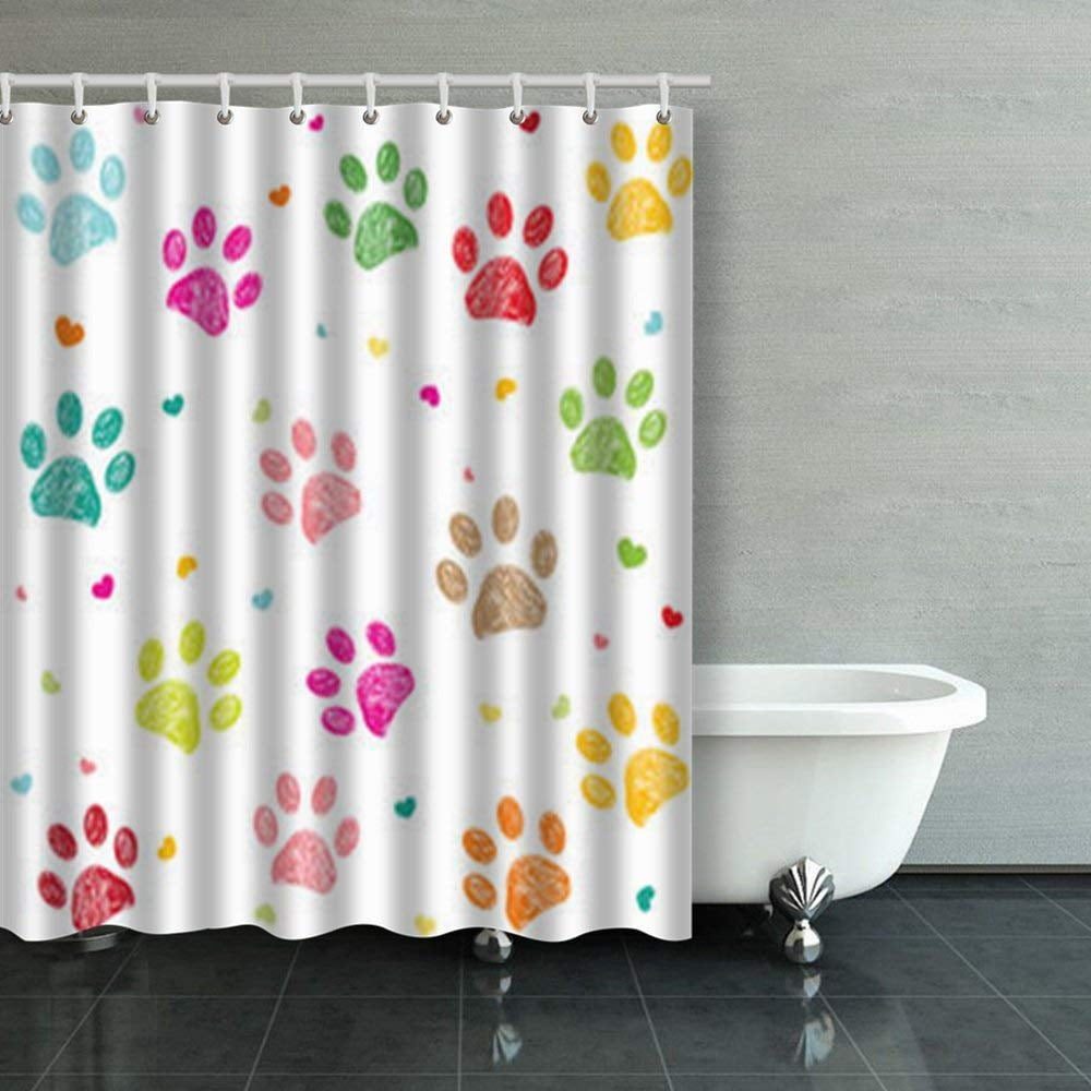 ARTJIA Colorful Hand Drawn Doodle Paw Print Shower Curtains Bathroom