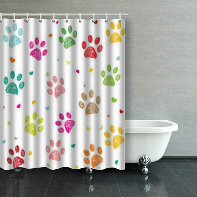 ARTJIA Colorful Hand Drawn Doodle Paw Print Shower Curtains Bathroom 