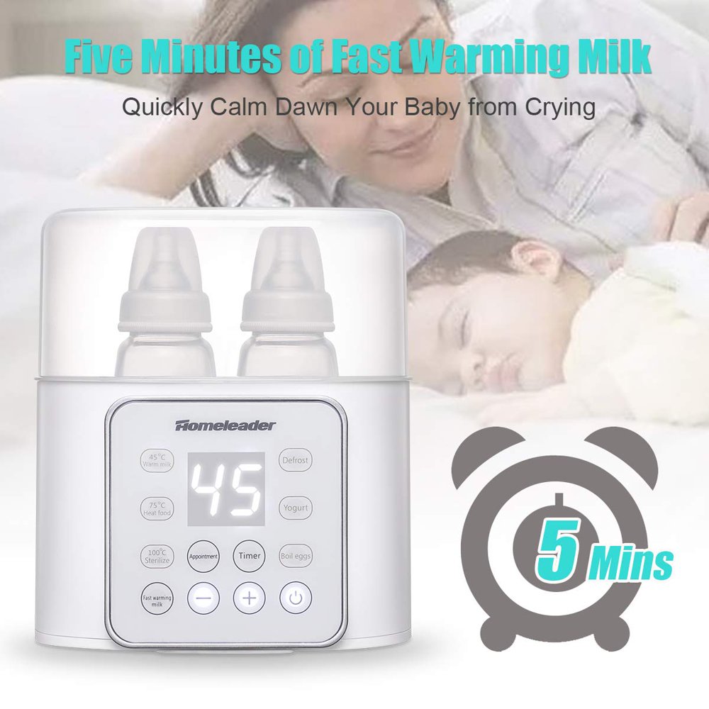 Portable Baby Bottle Warmer, Double Bottle Sterilizer with LCD Display
