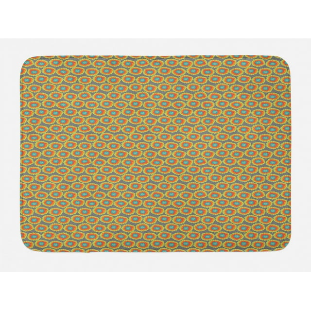 Colorful Bath Mat, Blossoming Doodle Pattern with Greyscale Background Summer Season Simple Design, Plush Bathroom Decor Mat with Non Slip Backing, 29.5" X 17.5", Multicolor, by Ambesonne