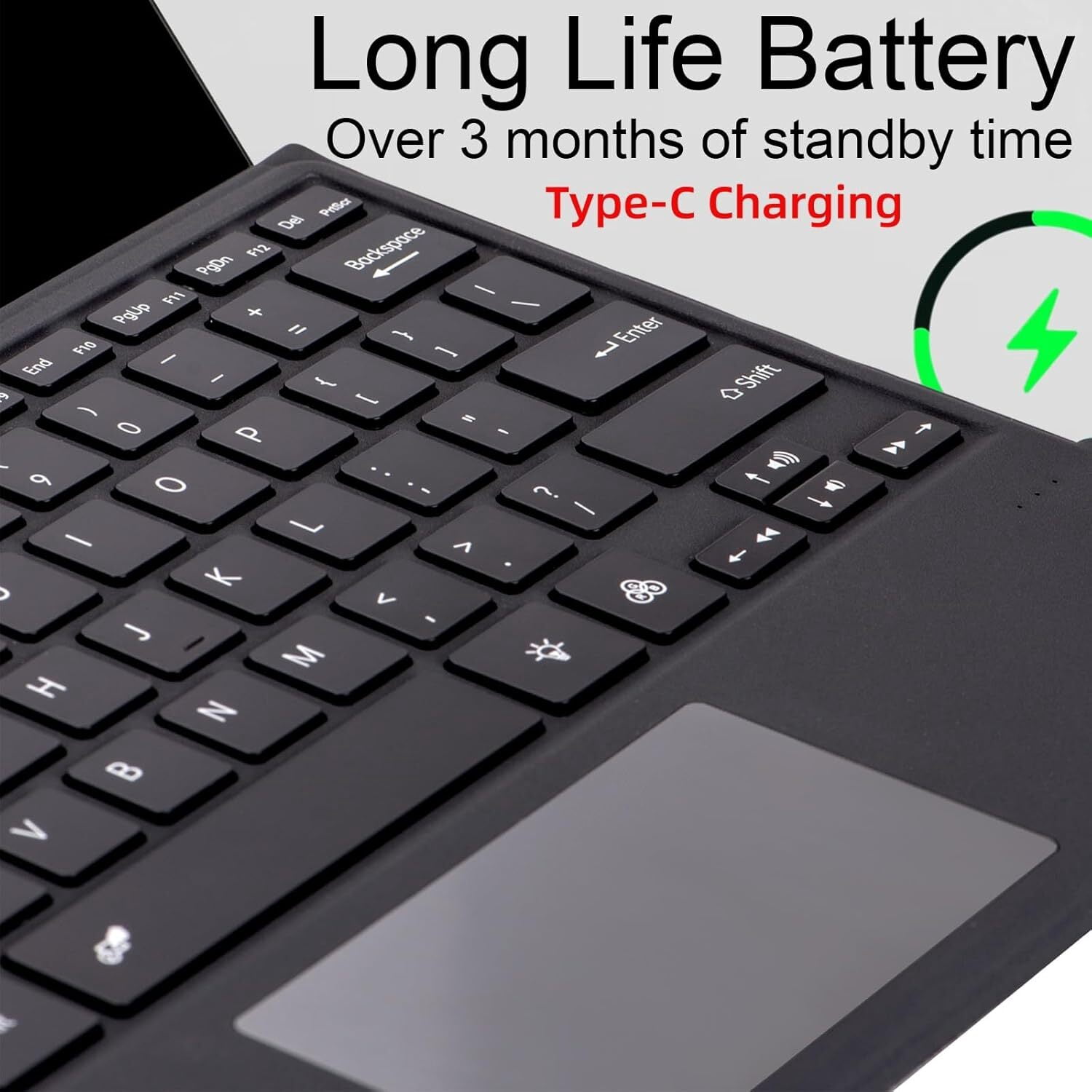 Type Case for Microsoft Surface Pro 7+/Pro 7/Pro 6/Pro 5/Pro 4/Pro 3 ，Ultra Slim Type Cover Keyboard with Multi-Touch Trackpad, Bluetooth, Rechargeable Battery-Without Backlit