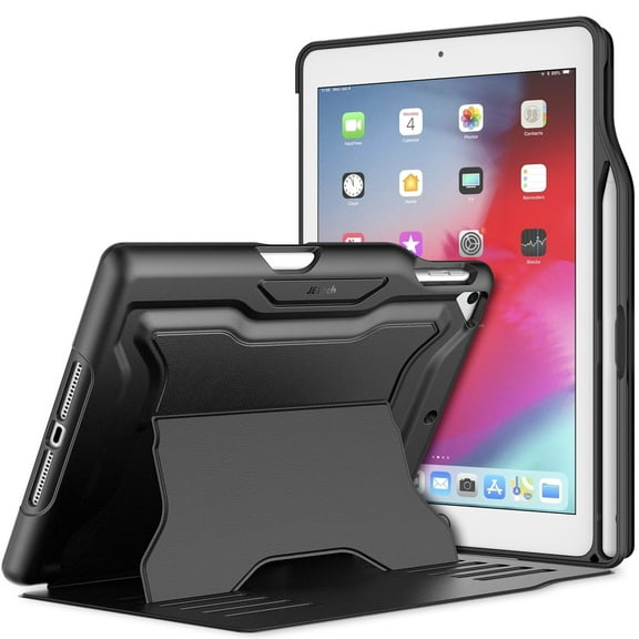 Case for iPad 9.7-Inch (2018/2017 Model, 6th/5th Generation) with Pencil Holder, Highly Protective, Shock Absorption, Multiple Angles, Black