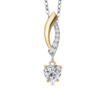 Gem Stone King 925 Silver and 10K Yellow Gold Lab Grown Diamond Pendant Necklace for Women | 0.57 Cttw | Gemstone April Birthstone | Heart Shape 5MM | With 18 inch Chain