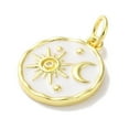 thumbnail image 2 of 1 pc Rack Plated Brass Enamel Pendants with Jump Ring Long-Lasting Plated Lead Free Cadmium Free Real 18K golden Plated Flat Round with Sun Moon Charm White 15x13x2mm Hole: 3.4mm, 2 of 3