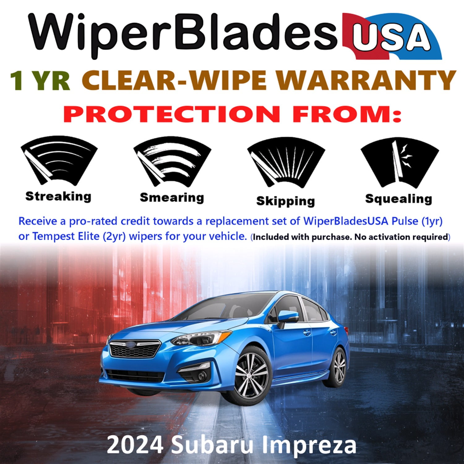 2024 Subaru Impreza Beam Wiper Blades Wipers w/1yr Warranty (Set of 3) w/Rear Wiper (WiperBladesUSA)