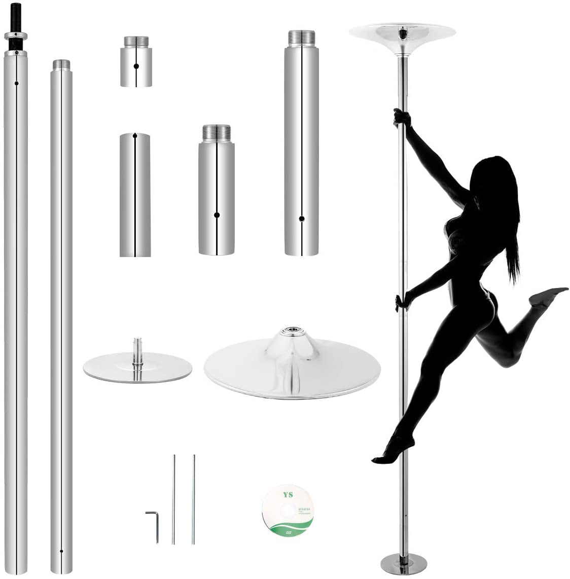 Portable Removable Pole Kit for Home Gym Club Bar JoyHousey Dancing Pole Professional Spinning Static Pole Dance with Adjustable Height Silver 