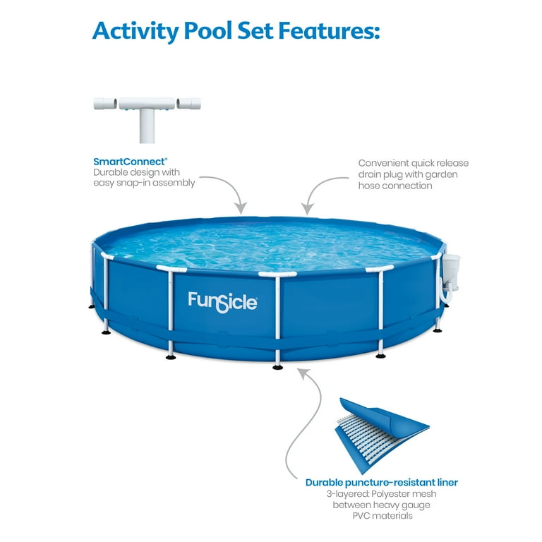 Funsicle 14ft Activity Above Ground Metal Frame Swimming Pool, Includes SkimmerPlus Pump, Round, Age 6 & up