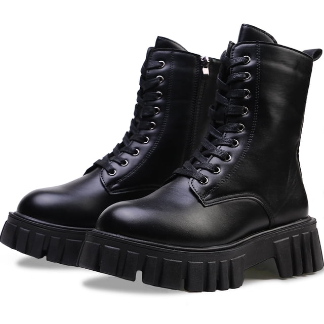Botas de Combate para Mujer con Cordones y Cremallena, Plataforma Gruesa con Suela de Lengüeta Mayor Altura