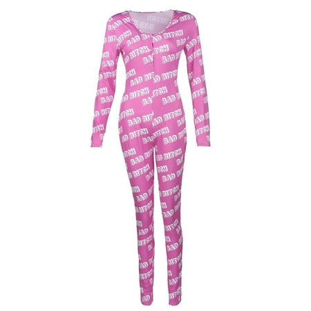 

Fanvereka Women s Long-Sleeved Homewear Jumpsuit Snap Button Cartoon Printed Clothing Round Neck One-Piece Pajamas
