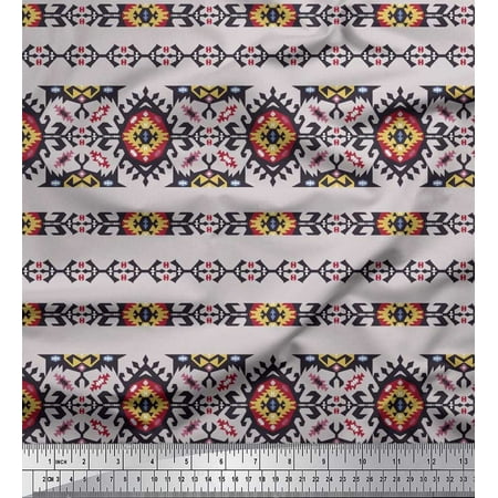 Soimoi Moss Georgette Fabric Aztec Southwestern Printed Fabric 1 Yard 42 Inch Wide