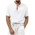 thumbnail image 1 of Mens Casual de Manga Corta Botón Abajo Camisas Sólidas de Pie de Cuello Blusa, Suelto Ajuste Botón Superior para el Verano, 1 of 7