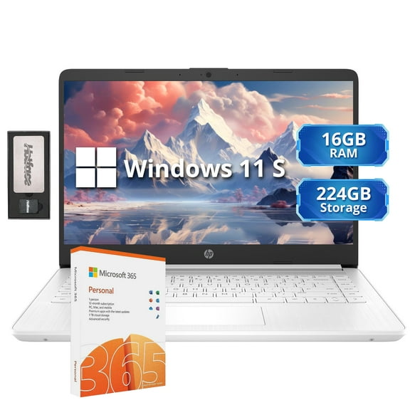 HP Stream 14" HD Lightweight Laptop, Intel Celeron N4120, 16GB RAM, 224GB Storage(64GB eMMC   160GB Docking Station), Intel UHD Graphics, HD Webcam, 1 Year Office 365, WiFi, Bluetooth, Win 11s, White