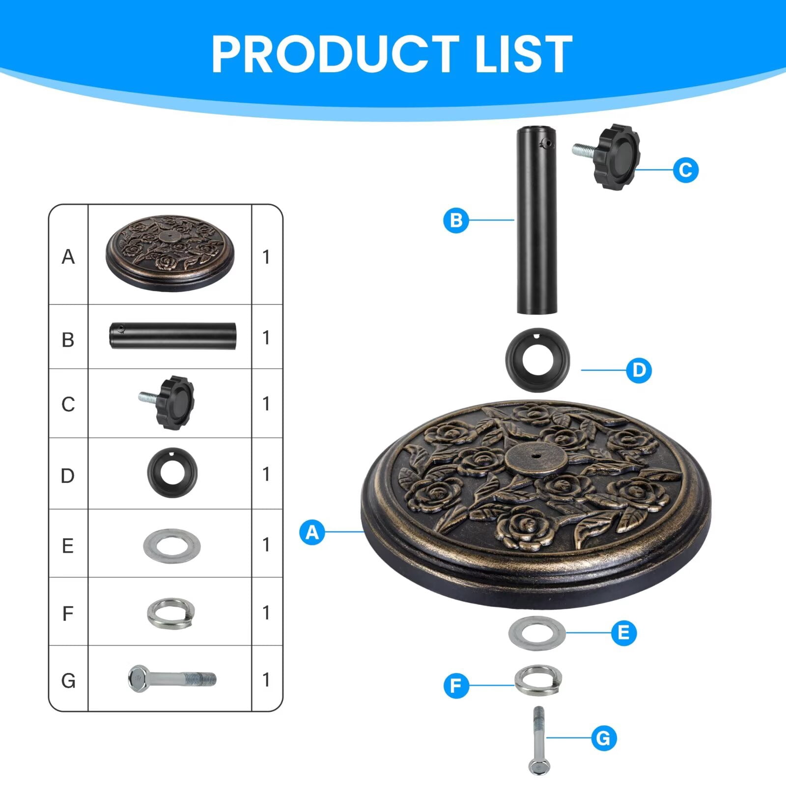 Simple Deluxe 17.91Inch 19.8 LBS Patio Umbrella Base Heavy Duty Market Umbrellas Round Stand for Outdoor, Poolside, Deck, Lawn, Garden, Bronze, Round
