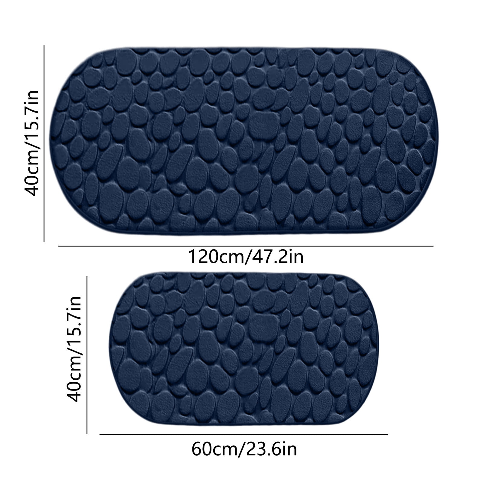 Cobblestone Pattern Rugs Set 2 Piece, Memory Foam Water Absorbent Bath Mats, for Bathroom, Sink, Toilet and Floor (15.7x23.6in+15.7x47.2in, Blue)