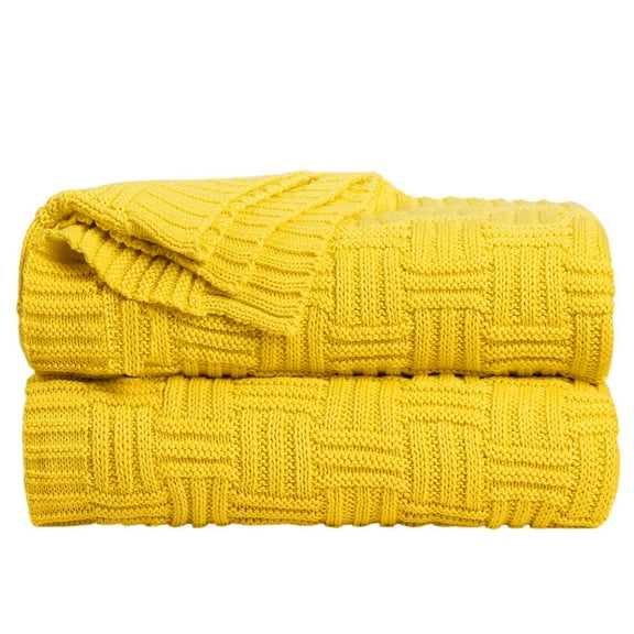 Unique Bargains Cotton Knitted Throw Blanket for Couch, 50" x 60", Yellow