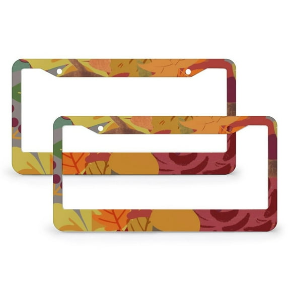 Autumn Leaves License Plate Frames 2 Pack Hawaiian Summer Tropical Auto Car Accessories Tag for Women Men US Vehicles Standard 2 Round Holes Quality Aluminum Metal License Plate Cover
