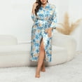 thumbnail image 2 of Women's Plus Size Satin Robes Vintage Boho Floral Silky Short Kimono Robe Bridesmaid Bride Birthday Party Nightwear, 2 of 4