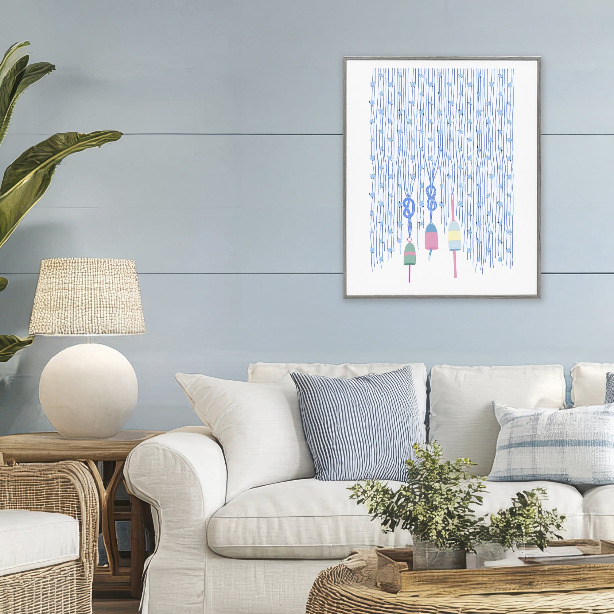 Stupell Industries Hanging Buoys on Ropes Gray Framed Giclee Art, design by Melissa Tilley