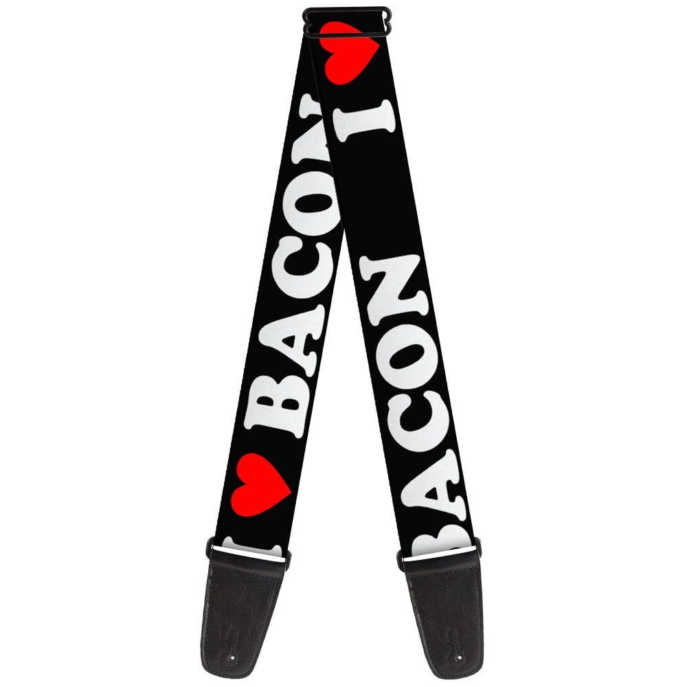 Buckle-Down Guitar Strap, I Heart Bacon Black White Red, 2 Inches Wide