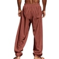 thumbnail image 5 of Dwellite Mens Cotton Linen Pants Summer Beach Pants Casual Loose Fit Elastic Waist Drawstring Pant with Pockets Coffee 2XL, 5 of 5