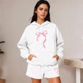 thumbnail image 5 of Women's Fashion Casual Long Sleeve Shorts Sports Round Neck Sweatshirt Set with Bow Print, Activewear for Sports and Casual Activities,White,XL, 5 of 6