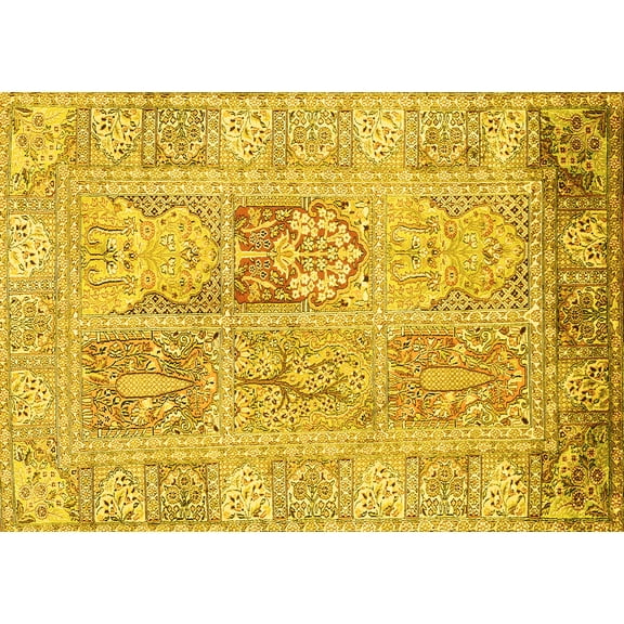 Ahgly Company Machine Washable Indoor Rectangle Persian Yellow Traditional Area Rugs, 5' x 7'