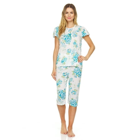 

812C Womens Capri Set Sleepwear Pajamas Woman Sleep Nightshirt Green XXL
