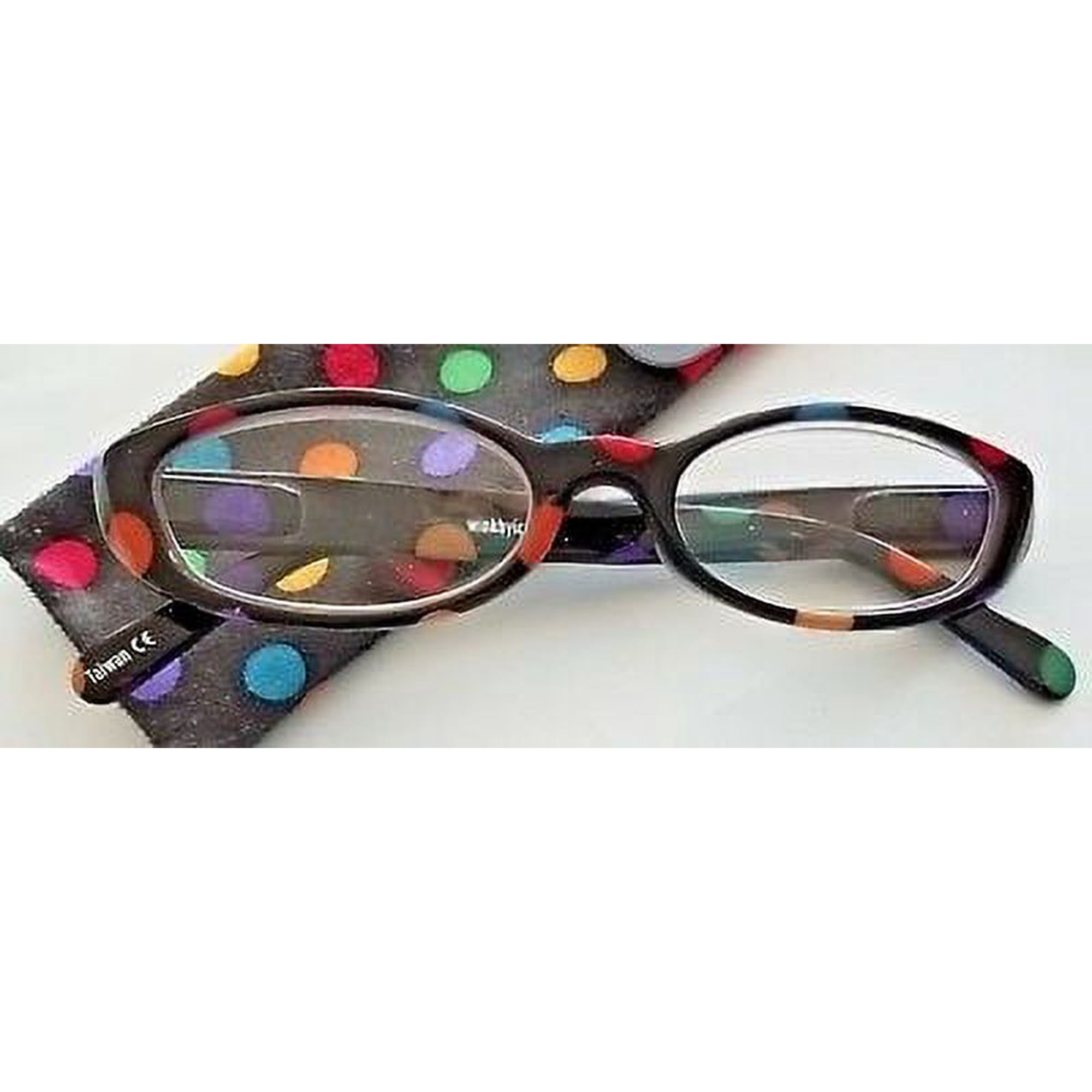 Wink by ICU Reading Glasses Oval Frame Dots on Black +1.25
