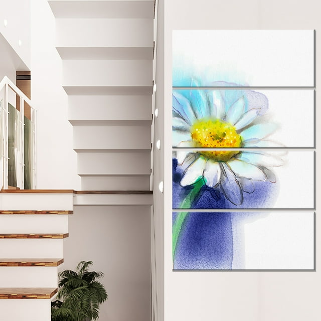 White Gerbera Daisy in Blue - Large Flower Canvas Wall Art