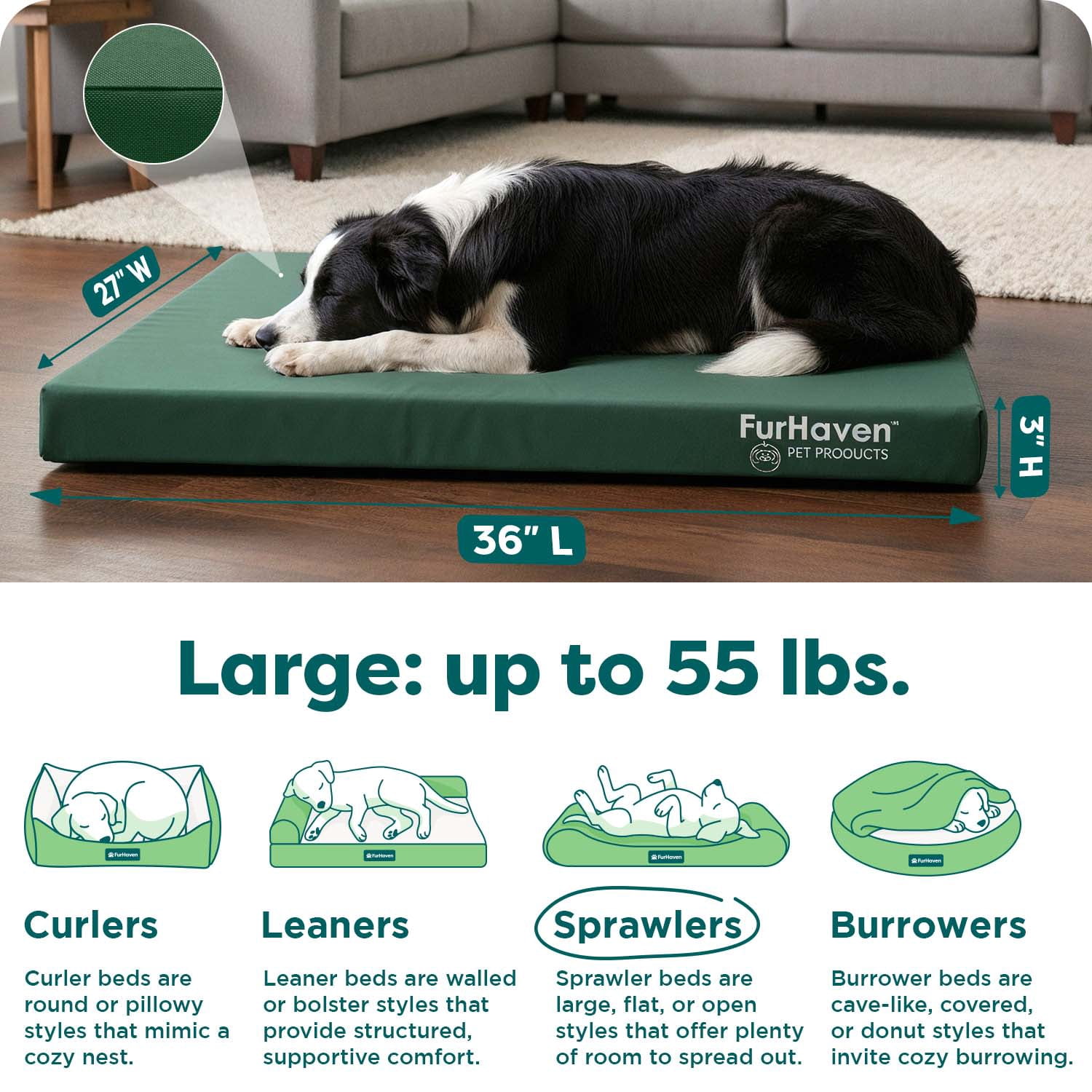Large Furhaven Logo Indoor/Outdoor Deluxe Orthopedic Dog Bed
