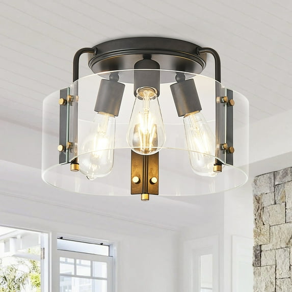 Aiwen 3-Light Flush Mount Ceiling Lamp Modern Novelty Light Fixture With Glass Shade